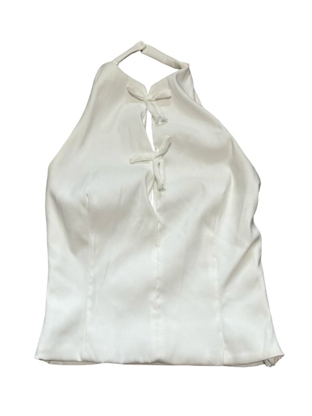 Zara Halter Top White Bow Detail Open Back Blouse Size M